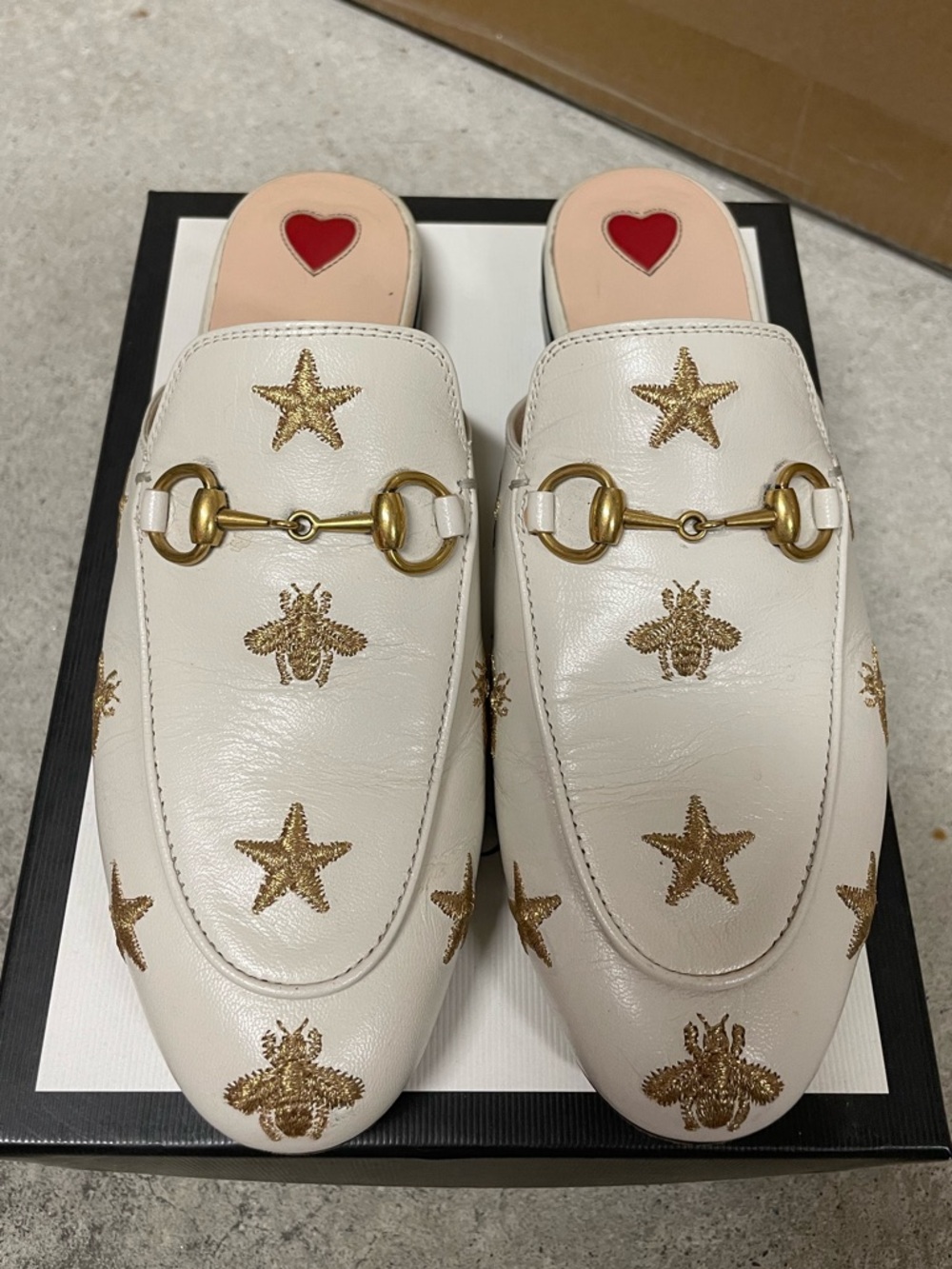 AUTHENTIC Gucci Princetown Horsebit Embroidered Leather Mules – Size 34.5